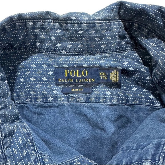 Polo Ralph Lauren Slim Men Blue Geometric Dot Print Long Sleeve Button Up Sz XXL - Picture 5 of 11